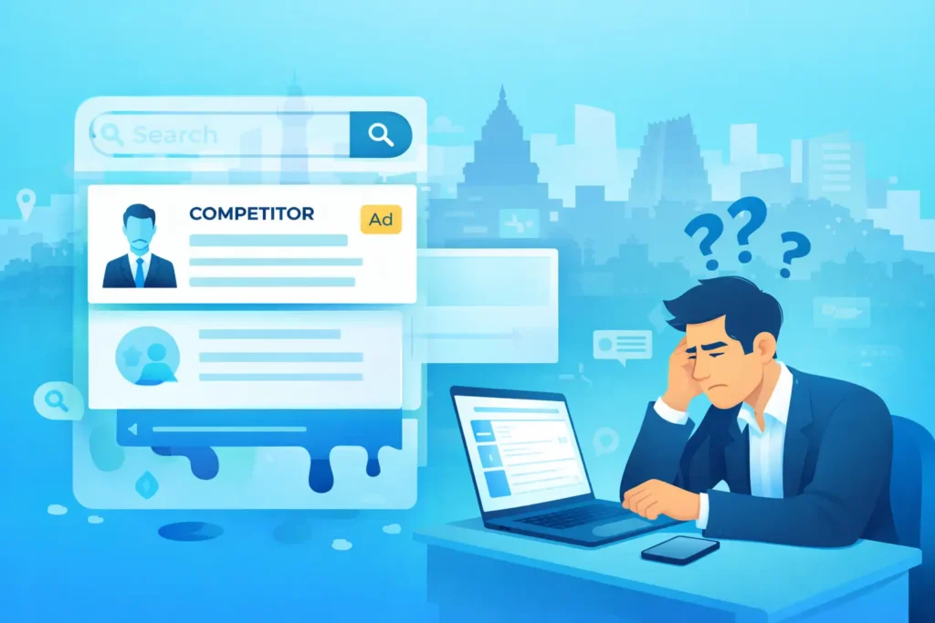 Business owner in Chennai confused about Google search rankings while competitor appears at the top of results
